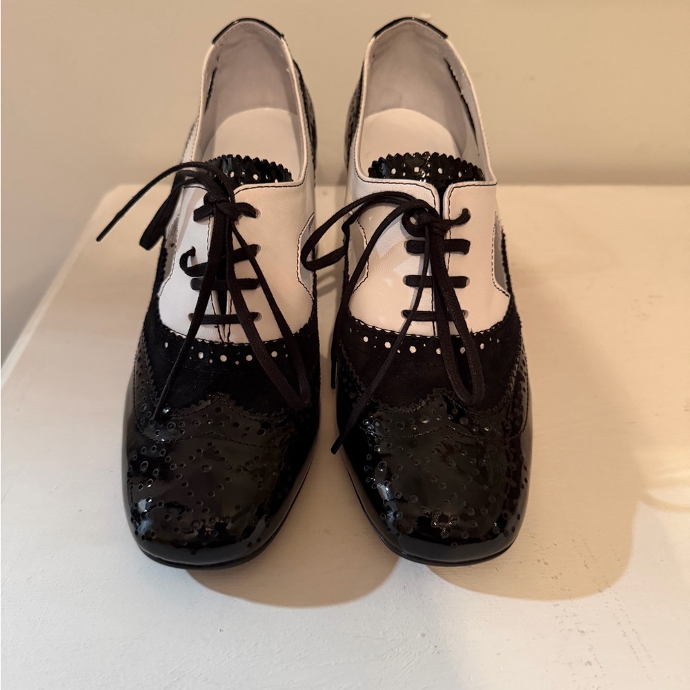 Girotti Black and White Block Heel Oxfords - Picture 7 of 10
